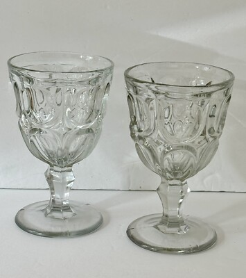 Antique EAPG Flint Glass Goblet Set-2 Excelsior Flare Top 1860 s McKee & Bros.