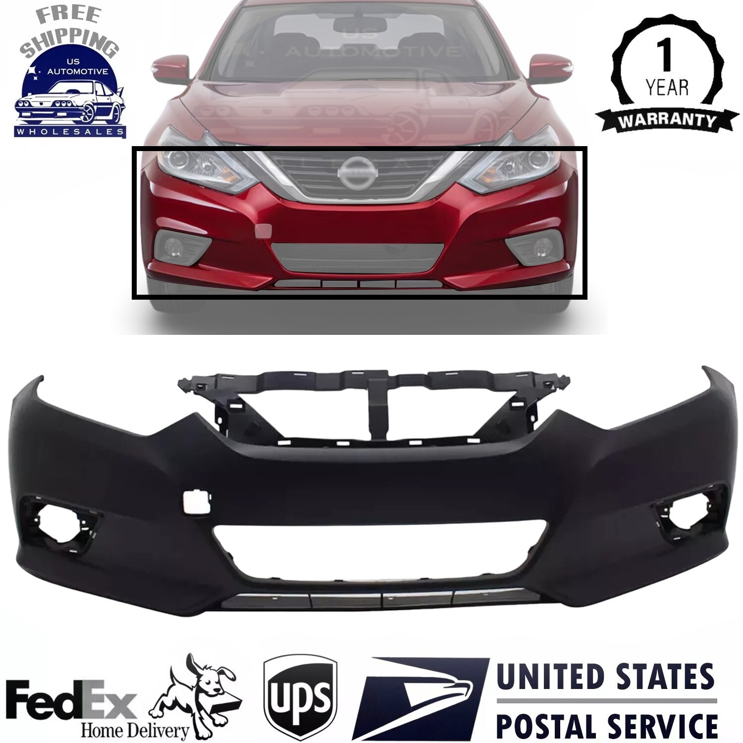 Front Bumper Cover Primed Plastic For 2016-18 Nissan Altima NI1000311 620229HS0H