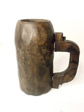 Vintage Hand Carved Wood Mug Tankard Stein Rustic Folk Art Primitive Pegged