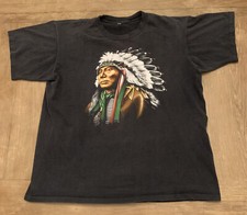Vintage Single Stitch Native American Indian T Shirt Size XL Faded Black