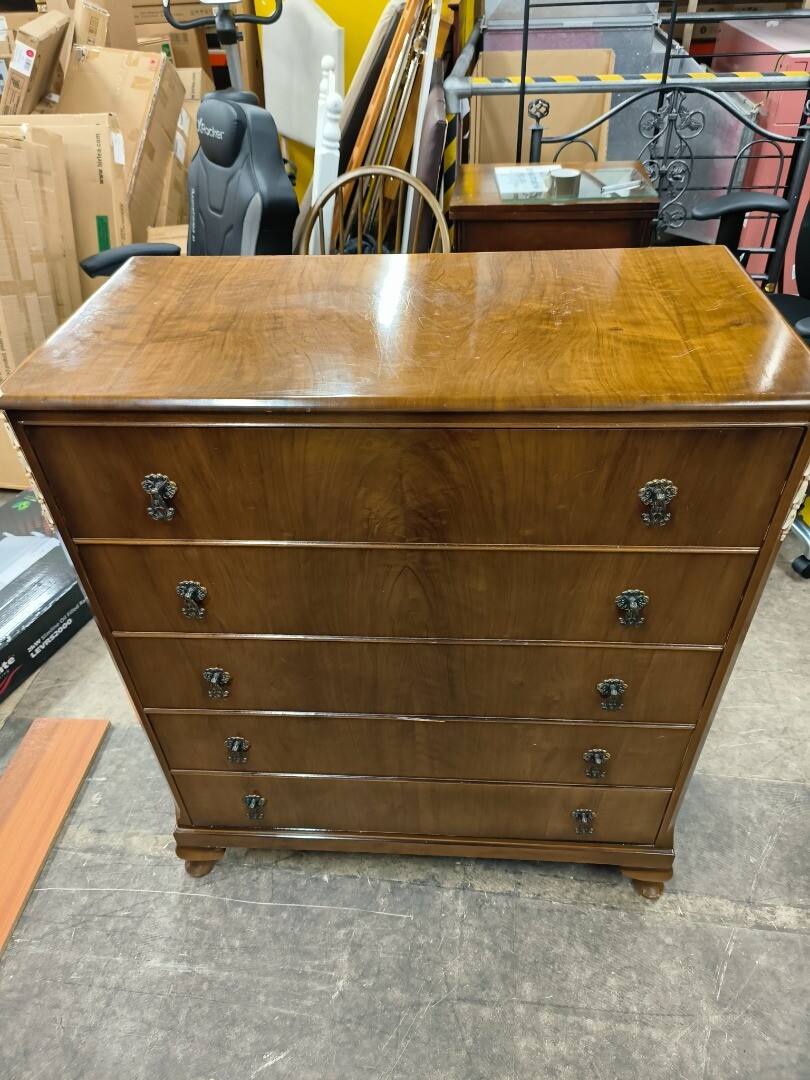 Antique Walnut 5 Drawers Floral Detail Chest Of Drawers. CS L54 eBay