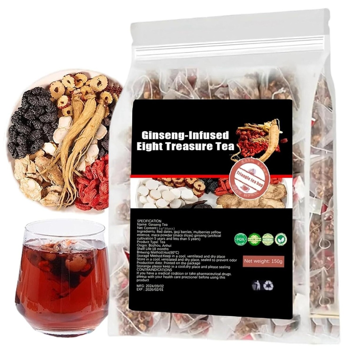 Ginseng-infused Eight Treasure Tea Kidney Ginseng Wolfberry
