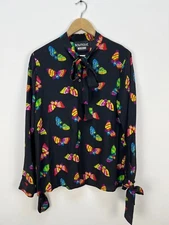 Boutique MOSCHINO 100% Silk Blouse Shirt Butterfly Print Size USA 12 GB 14