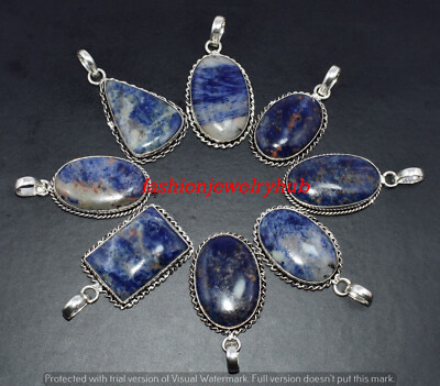 Sodalite Gemstone Pendant 10pcs Wholesale Lot 925 Silver Plated Jewelry