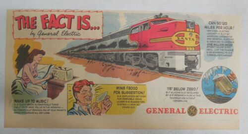 General Electric Ad: 120 MPH Santa Fe Locomotive !  Size: 7.5 x 15 in. 1940s - Picture 1 of 3