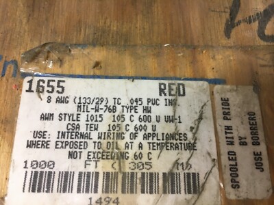 1655 8 awg wire red  MIL-W-76B TYPE HW