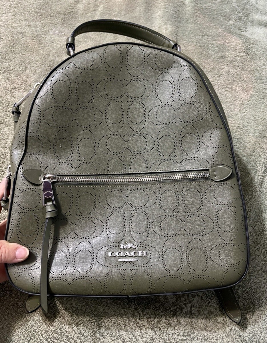 Coach JORDYN Green Perforated Signature CC Leather Backpack 