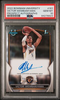 PSA 10 VICTOR WEMBANYAMA AUTO 1st 2022-23 Bowman University Chrome