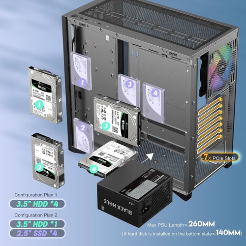 SAMA V Mesh Mid-Tower ATX PC Case - High Airflow Gaming Case with Mesh Front & T - Picture 4 of 6