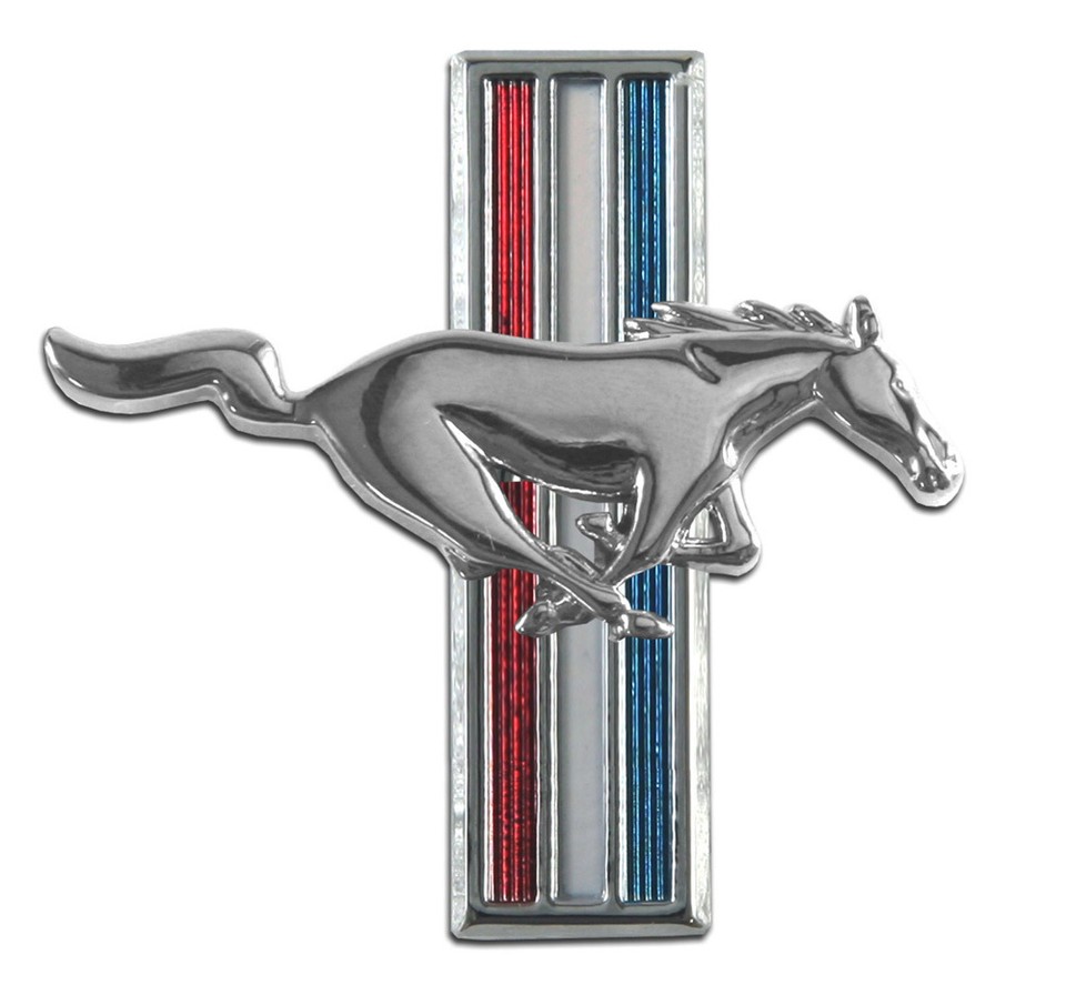 Pair Of Ford Mustang Pony Tri-Bar Metal Emblems - Stick On For Fender Or Trunk - Atech - View #2
