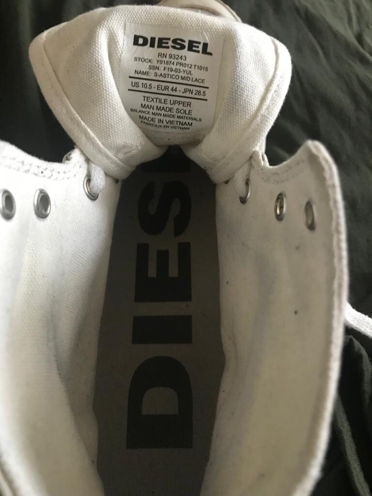 Diesel S-Astico Men's Mid Lace Hi Top Trainers White Size