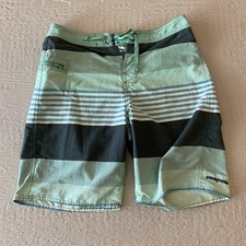 Patagonia Wavefarer Board Shorts Mens 30 Waist Green Striped 18" Swim Trunks