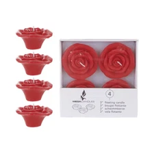 Mega Candles - Unscented 3" Floating Flower Candles - Red, Set of 4