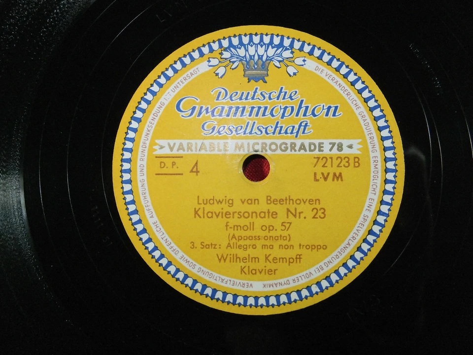 78RPM DGG 721-23-24 LVM WILHELM KEMPFF BEETHOVEN KLAVIERSONATE NR.23 1951 2STÜCK - Bild 3 von 4