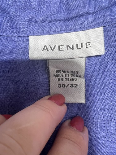 Avenue Women 30 / 32 4X Plus Size Blue Lilac Linen Top Shirt Button Down - Picture 5 of 7
