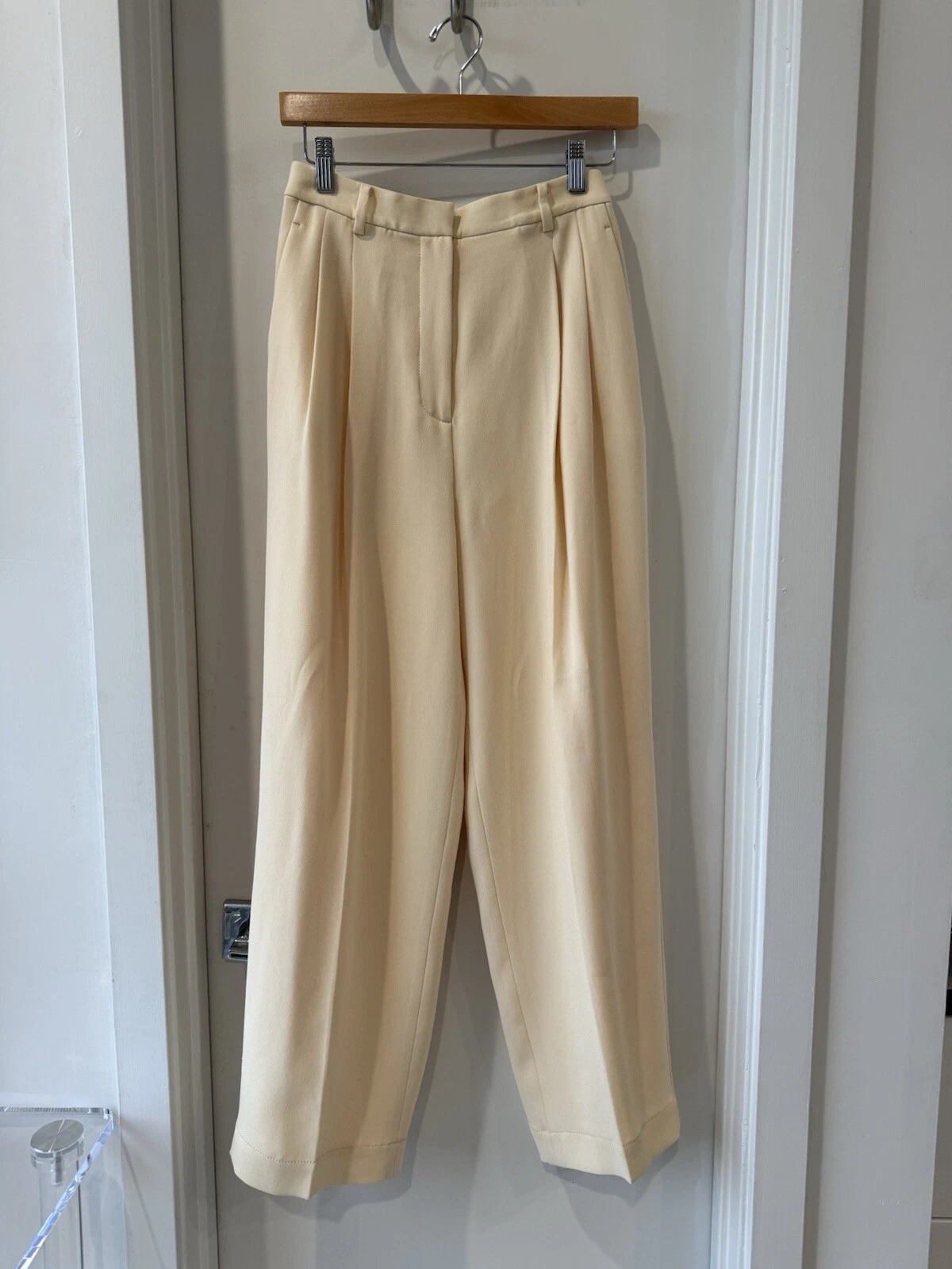 Pantaloni crepe Tory Burch avorio vita alta taglia 0 burro chiaro di luna avorio nuovi con etichette