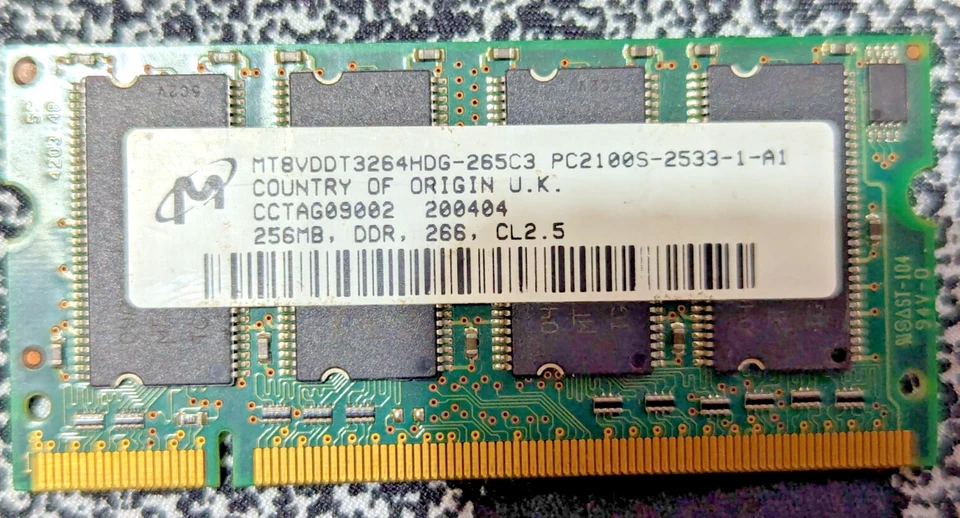 256MB DDR 266MHz CL2.5 SODIMM PC2100S Memory - Image 2 of 3