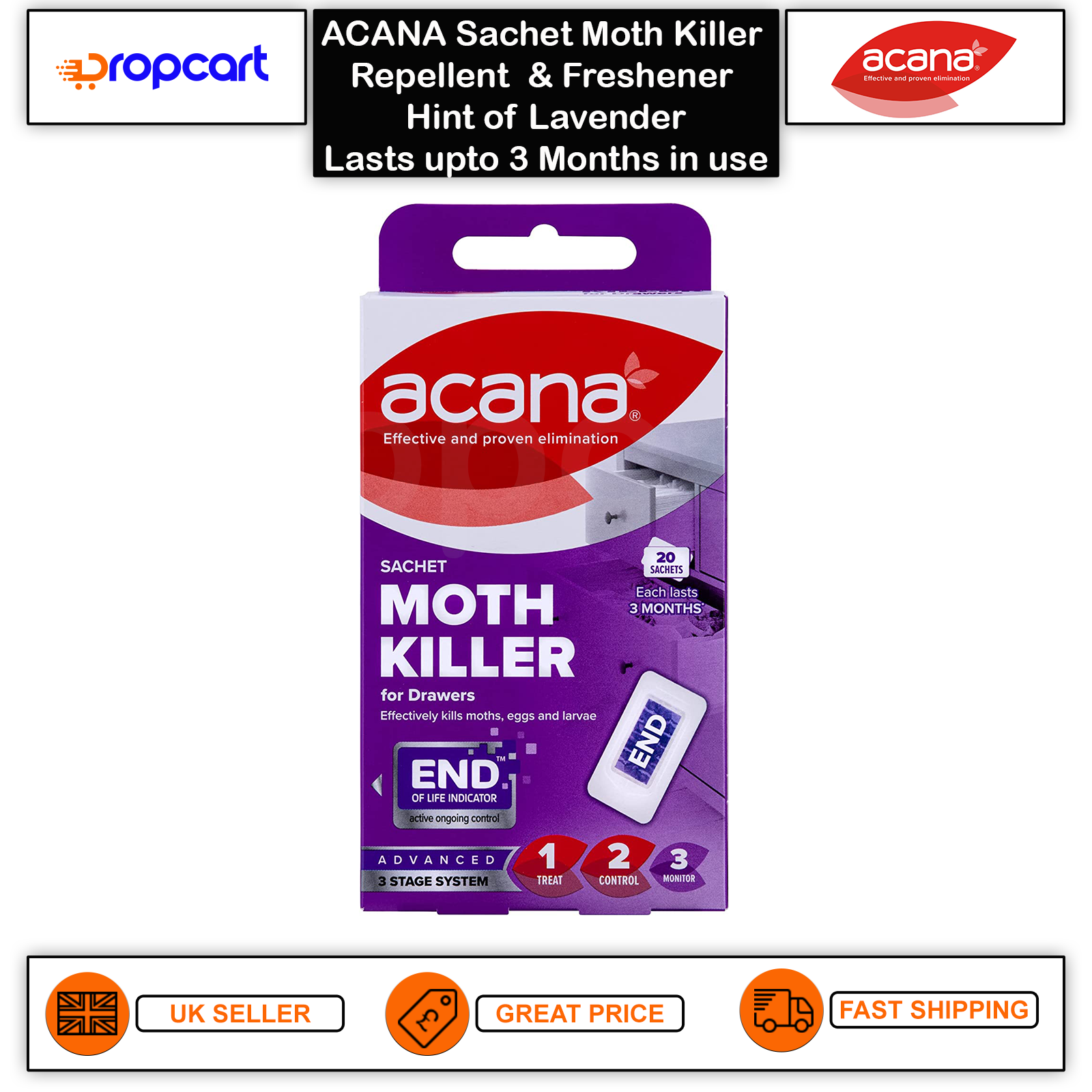 ACANA Moth Hanging Sachet Killer Repellent Freshener Fabric Lavender eBay