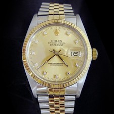 Rolex Datejust Mens 2Tone 18K Yellow Gold Steel Champagne FACTORY Diamond 16013