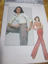 Vintage 1977 Simplicity Sewing Pattern 8159 Shirt Pants Size 11 Junior Cut