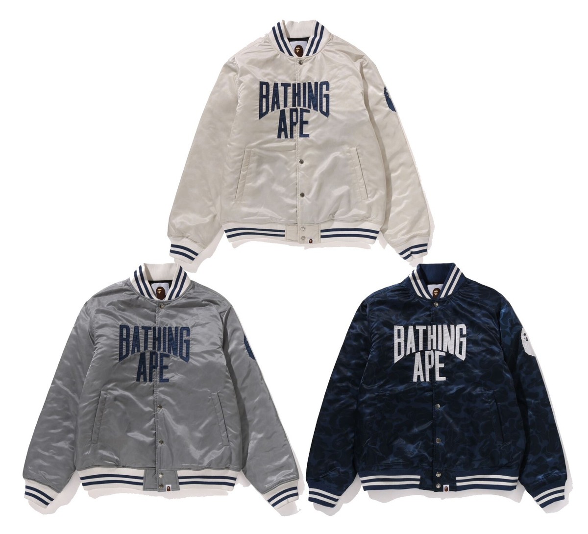 A BATHING APE グレー ジャケット jersey jacket A BATHING APE® Embroidery Varsity Jacket | Bape official
