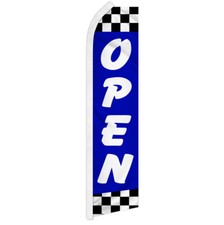 Open Advertising Swooper Feather Flutter Flag Now Open BLUE