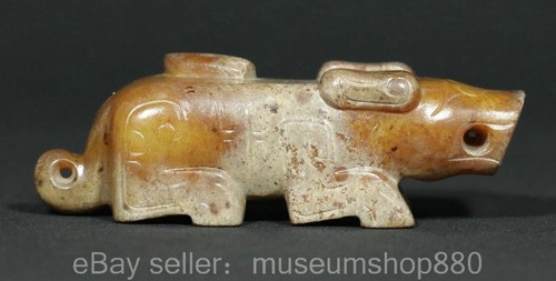 3.2" Old Chinese Natural Hetian Nephrite Jade Carving Animal tiger Statue