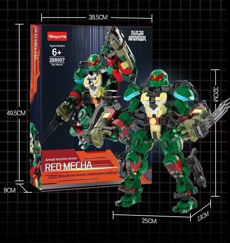 Wangao Red Mecha Ninja Turtle Raffaello Set Blocco Costruzioni Mutant Movie BricksToy - Foto 6 di 25