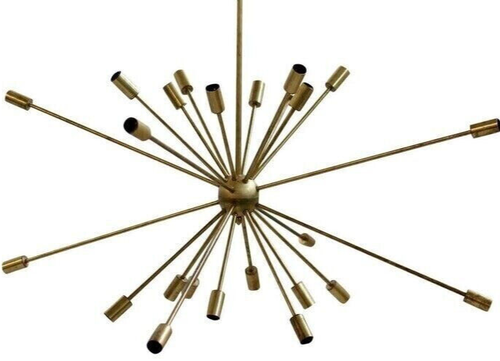 Lustre Spoutnik Laiton Brossé – Style Mi-siècle – 3 Lumières – Fabriqué à La Main