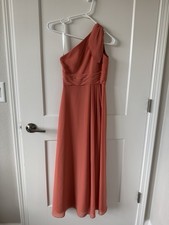 Azazie Cleo One Shoulder Formal Gown Bridesmaid Dress J10 Rust Coral