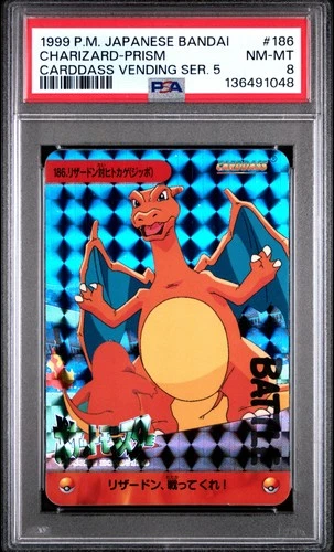 1999 POKEMON JPN BANDAI CARDDASS VENDING SER 5 #186 CHARIZARD-PRISM PSA 8
