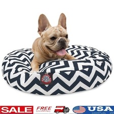 Round Outdoor Dog Bed Water Resistant Zippered Slipcover Plush Fiber Fill New