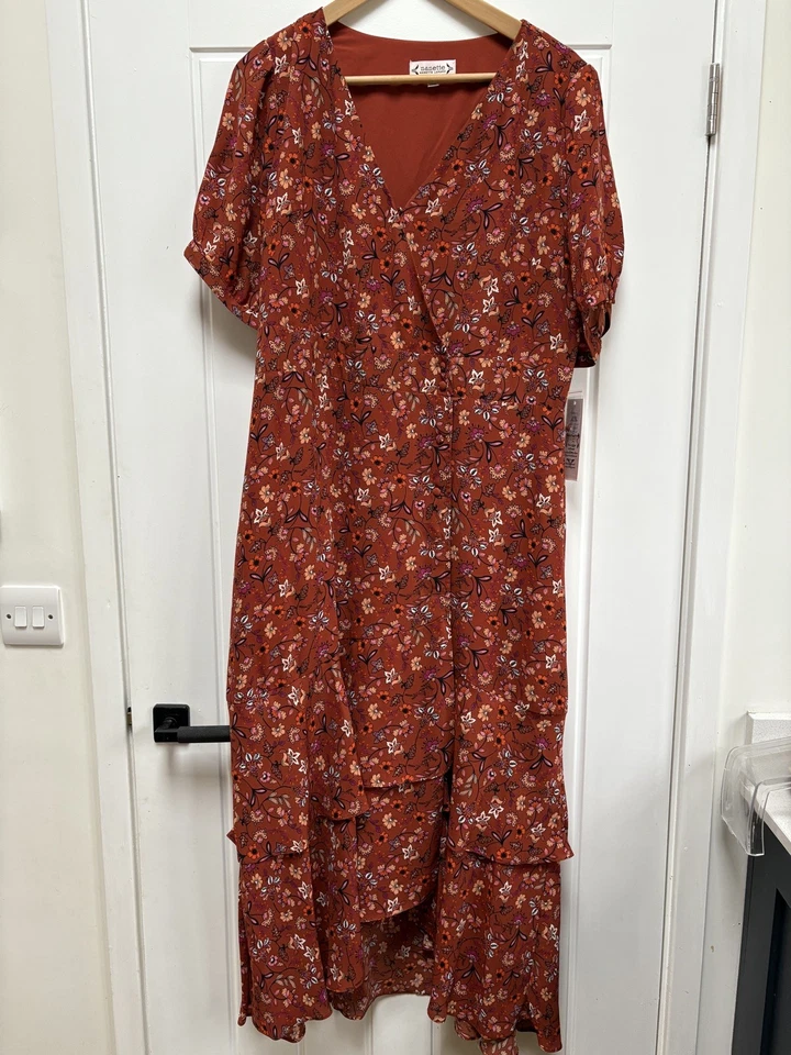 Nanette Lepore чай надежном платье Великобритании 14 Midi Sierra мульти печать цветочный новый с Ярлыками - Изображение 3 из 4