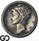 1924-D Mercury Dime, Choice Unc, Full Bands, Better Date