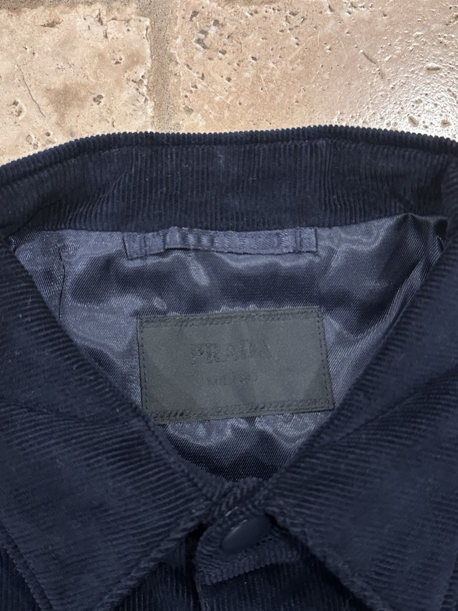 Prada Corduroy Logo Snap Button Up Navy Shirt Jacket | eBay