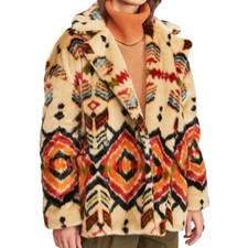 Free People Women's Carmella Faux Fur Jacket in Aztec Boho Size Small