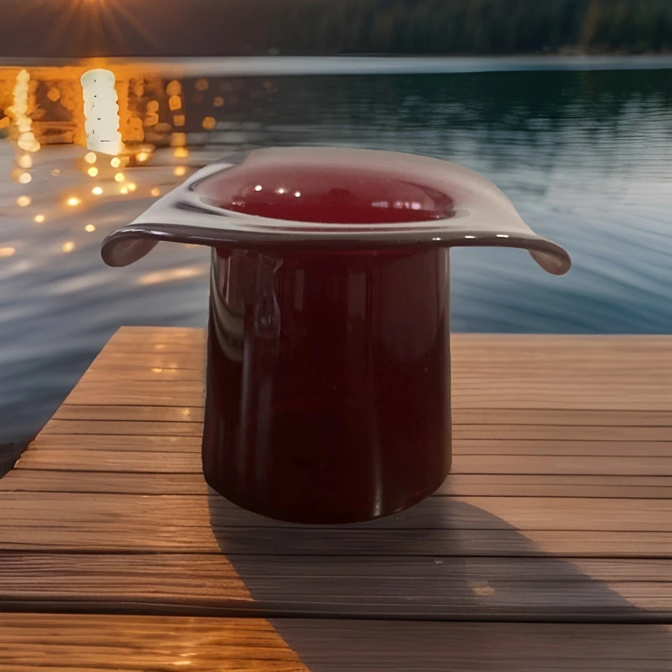 Jarrón sombrero de copa vintage rojo rubí grande rojo cadmio vidrio 7”x6,5” ¡belleza brillante! Foto 2 de 4