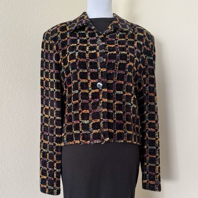 Vintage Emil Rutenberg Jacket Art To Wear Stretch Knit Lined MOP Buttons Sz L
