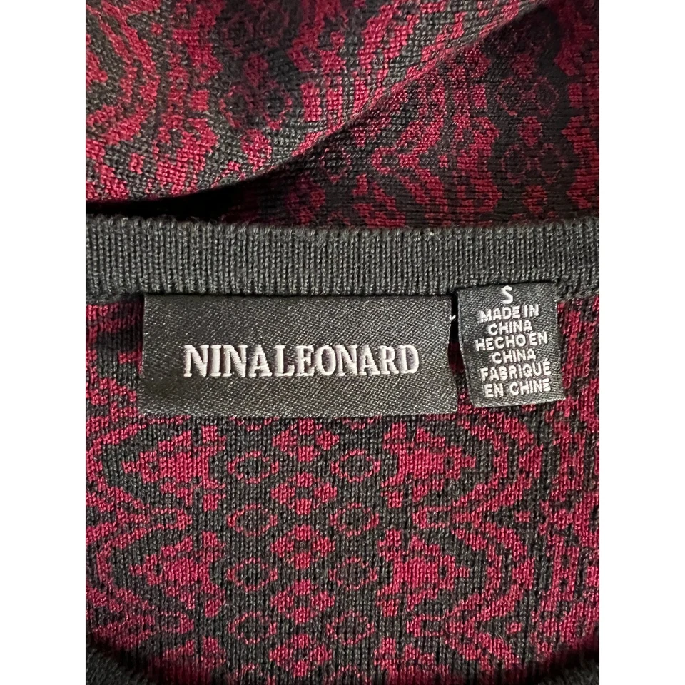 Vestido Suéter Nina Leonard Rojo Geométrico Manga Larga Informal Hasta la Rodilla Talla S Foto 3 de 4