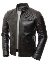 Men's Black Leather Jacket Handmade Bomber Style Sheepskin Coat Custom All Sizes