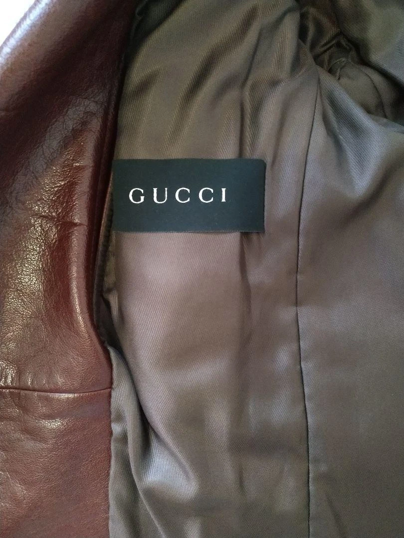 Gucci Giacca Pelle Vintage Marrone Collo Pelliccia Made in Italy Taglia 48 Autentica