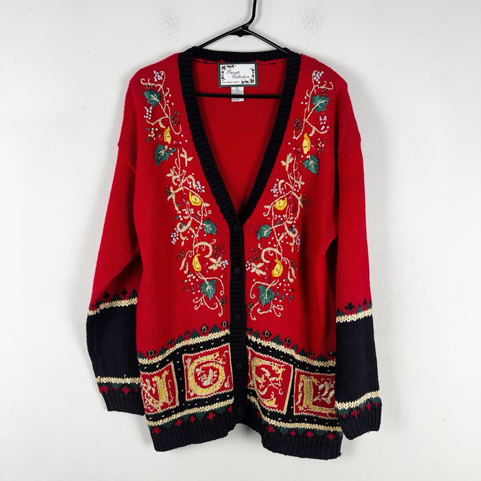 Carolina Colours Private Collection Women's Christmas Sweater Size L Red/Black