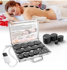 Hot Stones Massage Set Basalt 20 Pcs with Heater Kit for Relaxation Body Pain