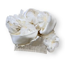 Vintage Bridal Hair Comb Satin Organza Flowers Wedding Headpiece