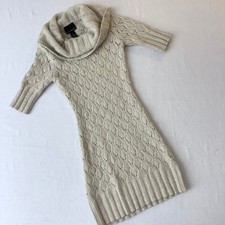 Cynthia Rowley Beige Angora Wool Blend Cowl Neck Cable Knit Sweater Dress XS