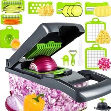 Multi-Function 11-in-1 Vegetable Chopper Slicer Dicer Grater Green Gray Set