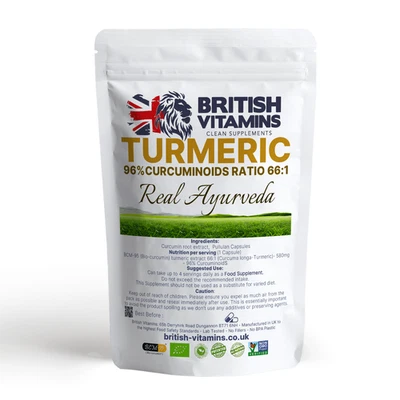 BRITISH VITAMINS Turmeric Curcumin 580mg 66/1 extract 96% Curcuminoids