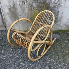 Chaise Berçante Vintage En Osier Pour Enfants, Années 60 RATTAN D'Origine