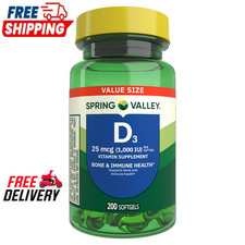 Spring Valley Vitamin D3 25 mcg 1000 IU Softgels, Bone Support, 200 Count