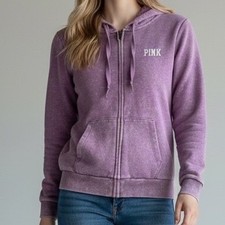 PINK Victoria's Secret Zip Up Hoodie Sweatshirt Purple Acid wash Size M -spot